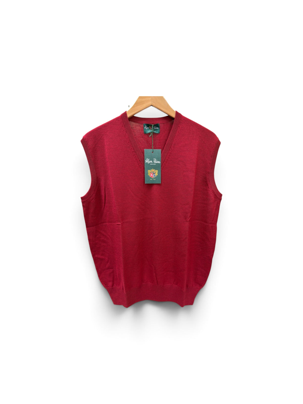 Merino V-Neck Slipover(Sleeveless)-Carmine