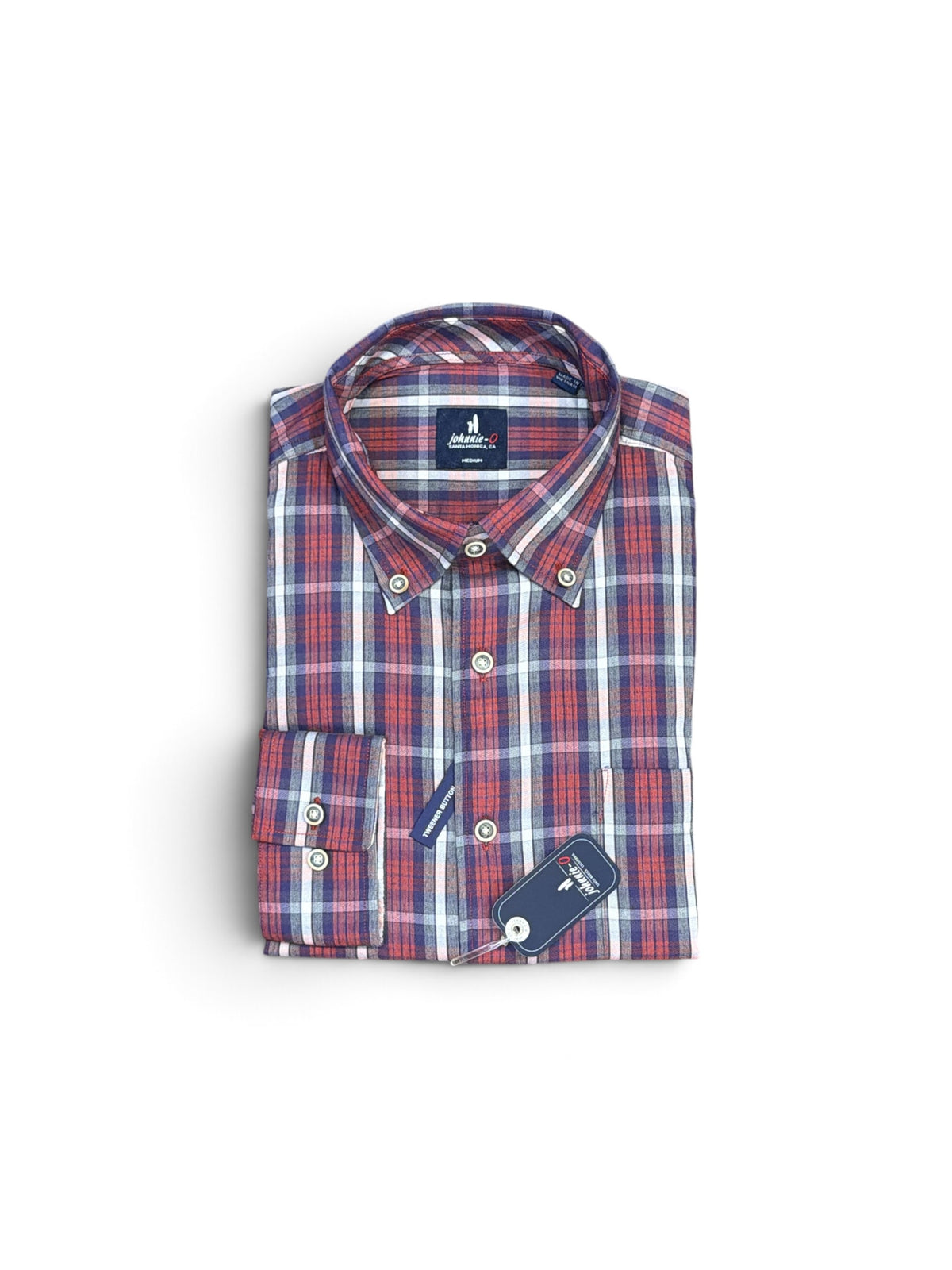 Plaid Buttondown-Crimson & Navy