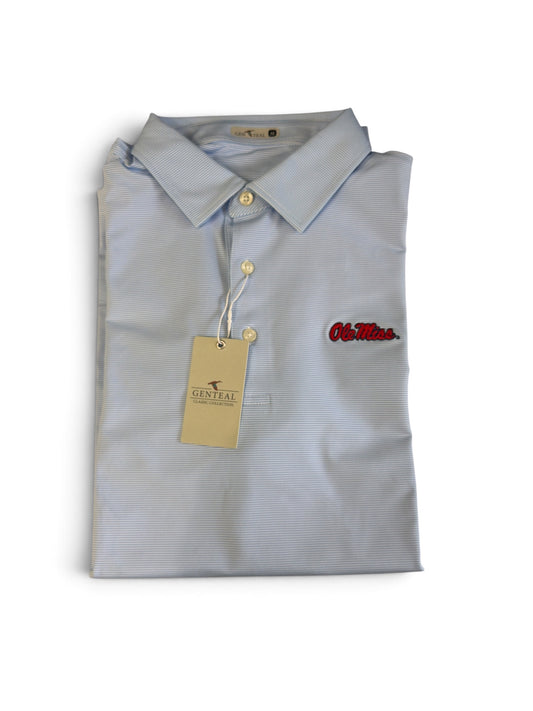Heritage Blue Club Pinstripe Polo- Ole Miss