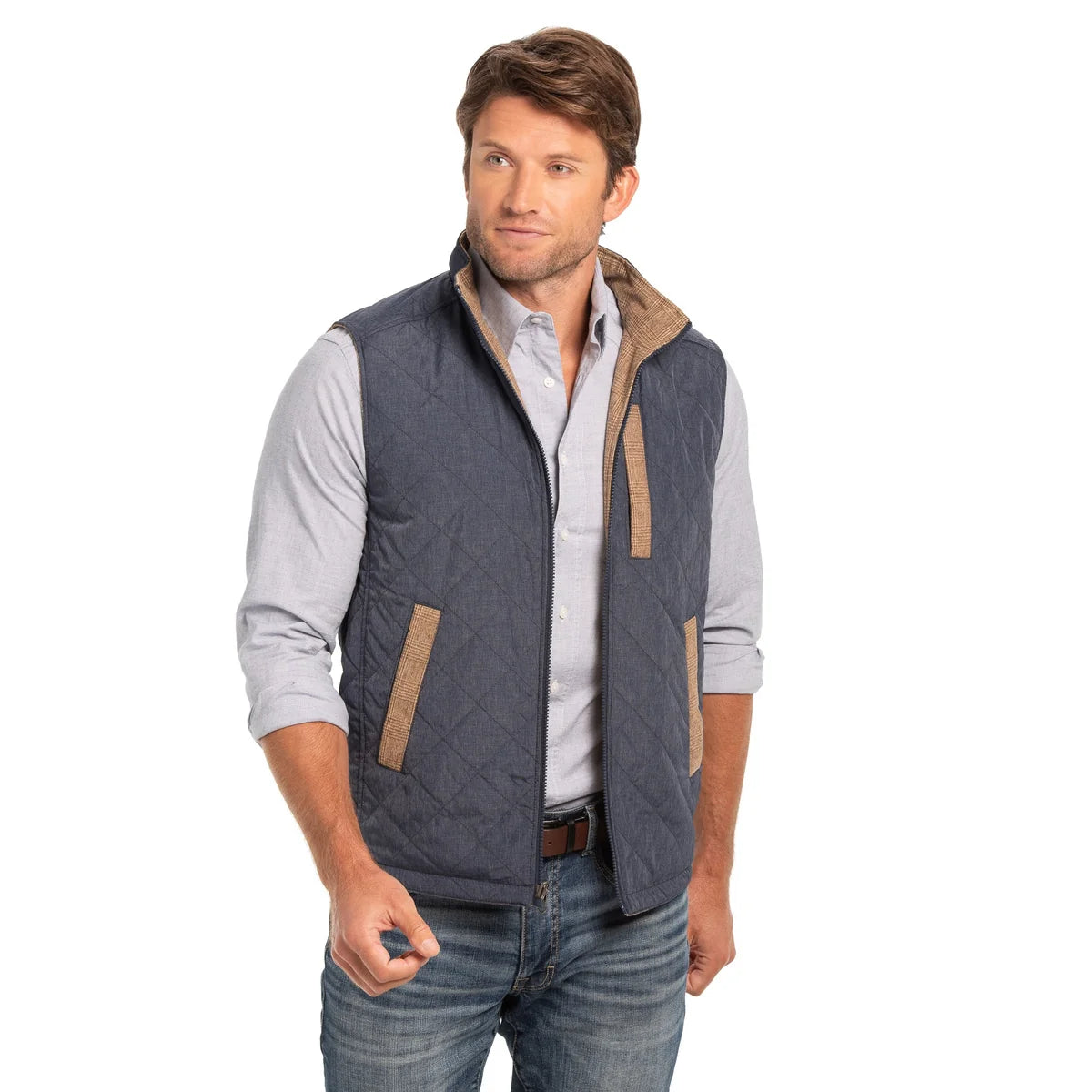 Sautee Vest-Wheat Glen Plaid& Blue