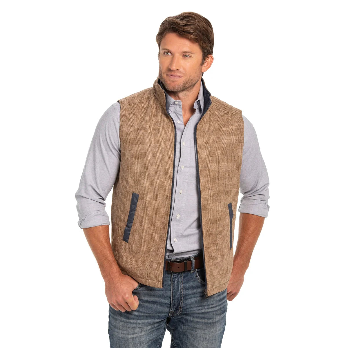 Sautee Vest-Wheat Glen Plaid& Blue