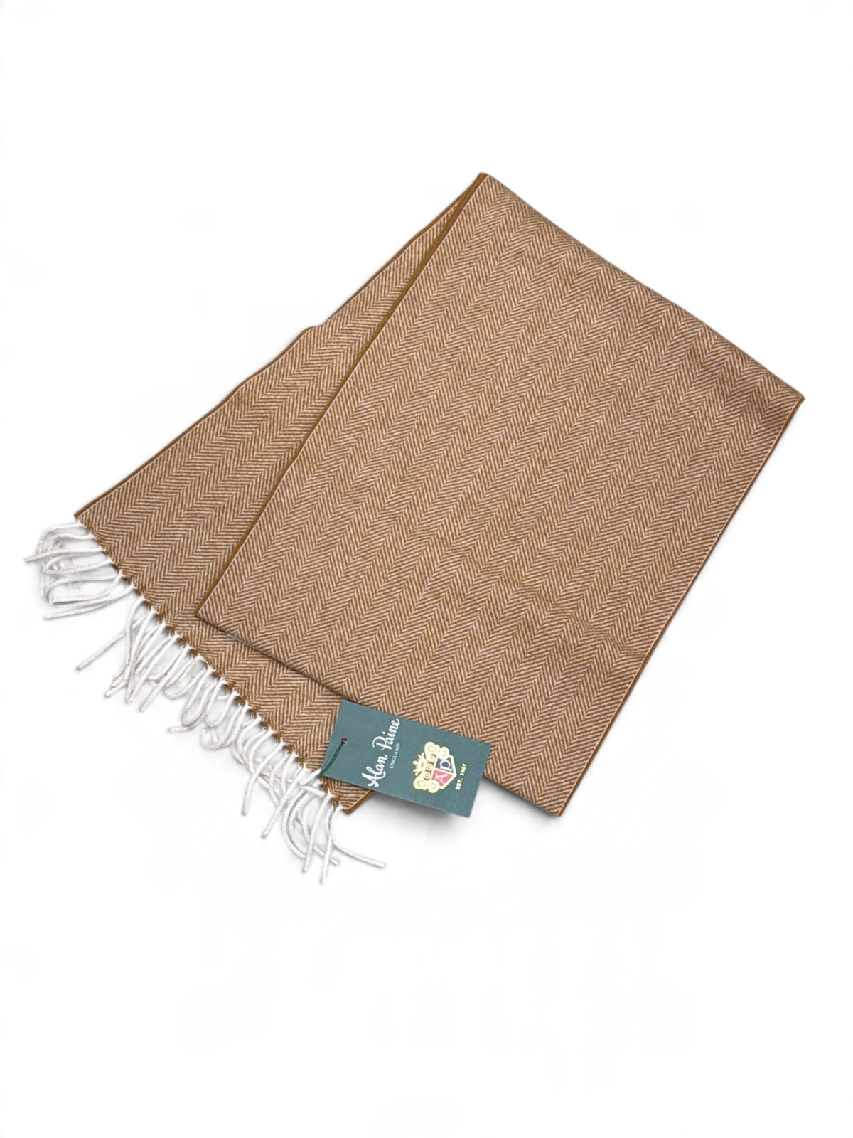 Cashmere Herringbone Scarf-Camel