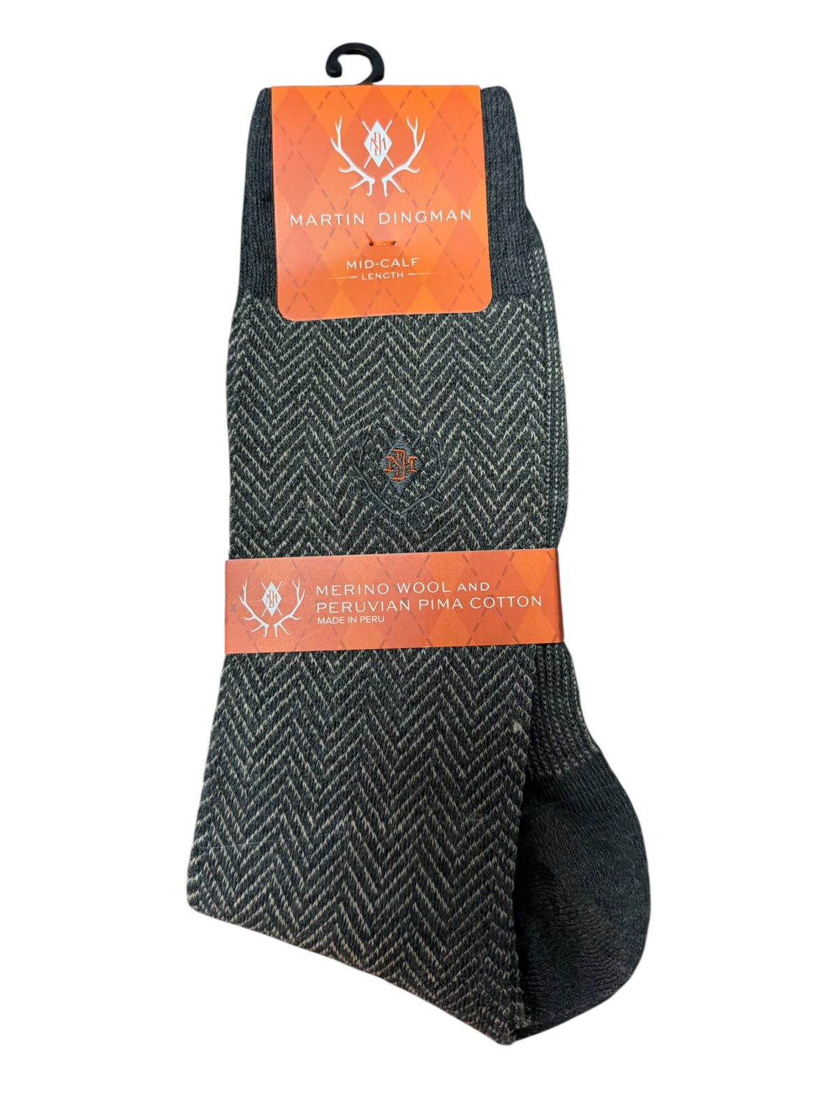 Herringbone Cotton Socks-Charcoal(Mid-Calf Length)