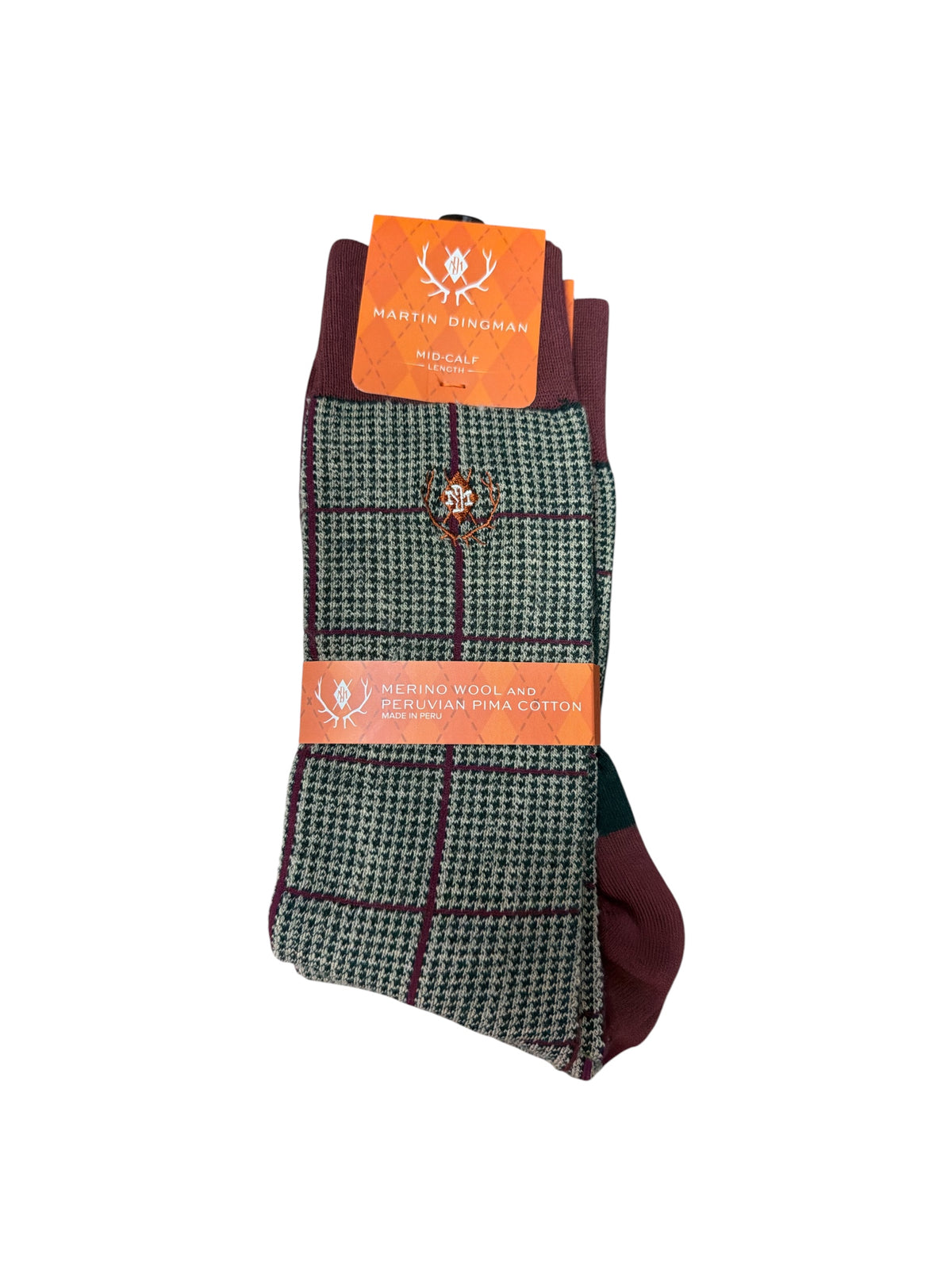 Window Pane Cotton Socks-Wine(Mid-Calf Length)