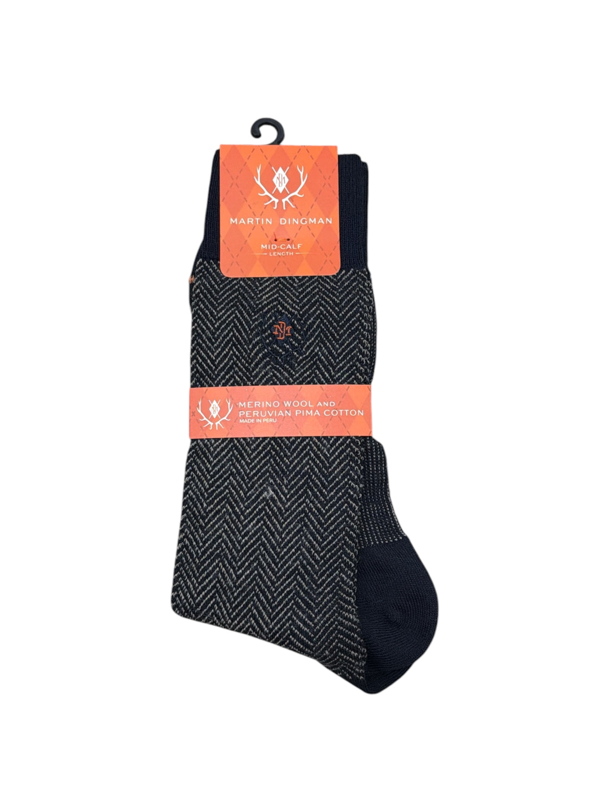 Herringbone Merino Wool Pima Cotton Socks-Navy