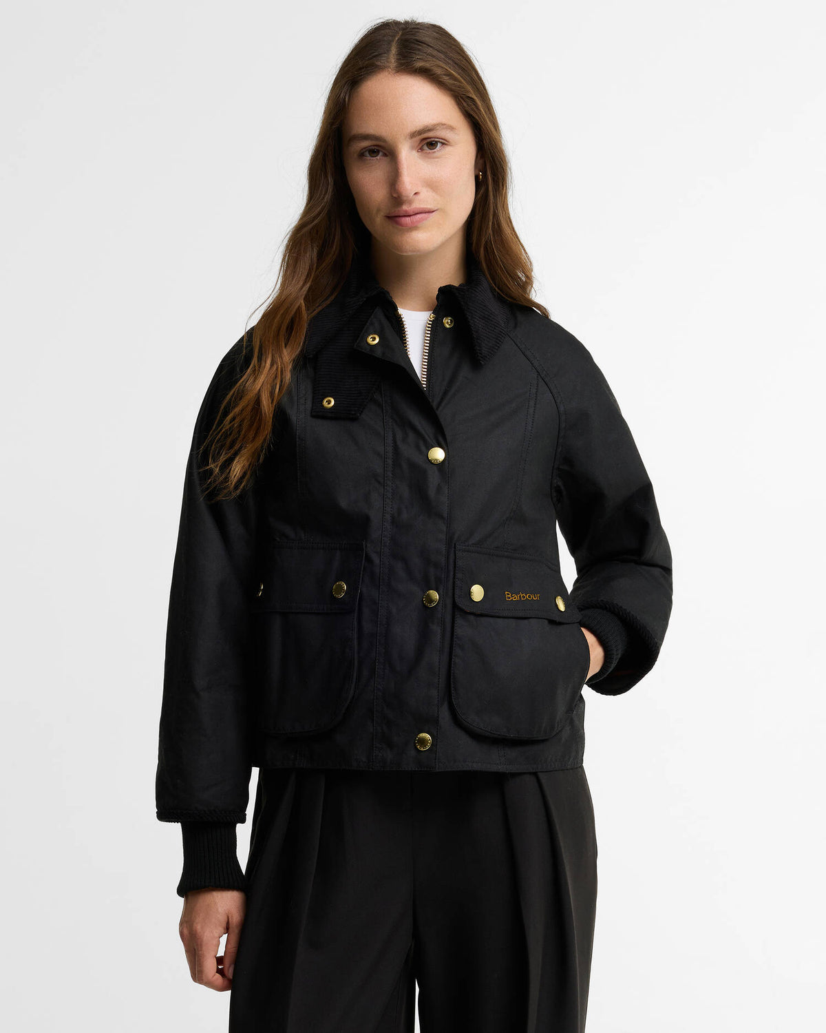 Cropped Beadnell Waxed Jacket-Black