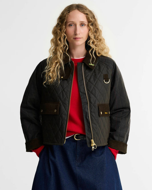 Tartan Quilted Spey Waxed Jacket-Olive